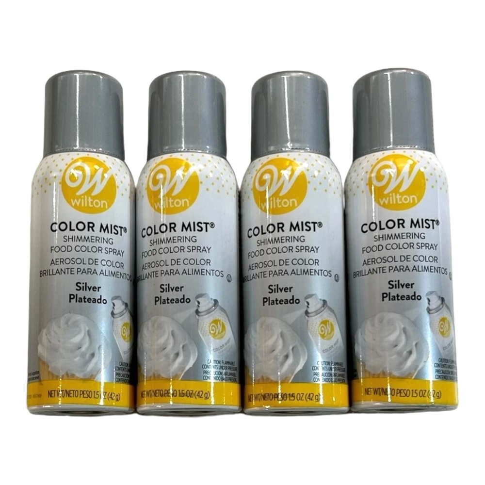 Lot (4) Wilton Color Mist SILVER Food Color Spray 1.5 oz Cupcakes Cake SEALED